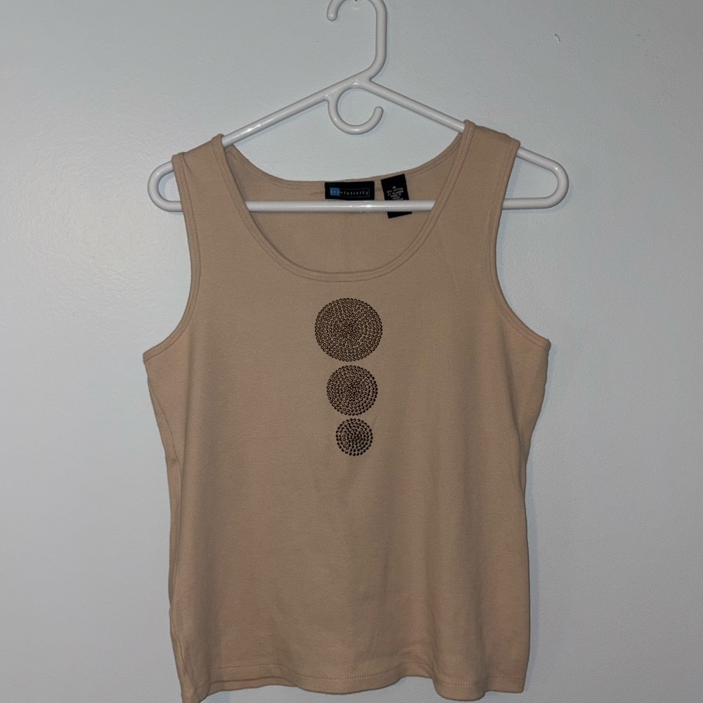 Relativity Tan Tank Top with Circle Design